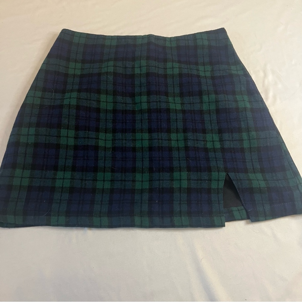Pink Lily Green Blue Plaid Mini Skirt Side Slit Preppy Cottagecore Size S